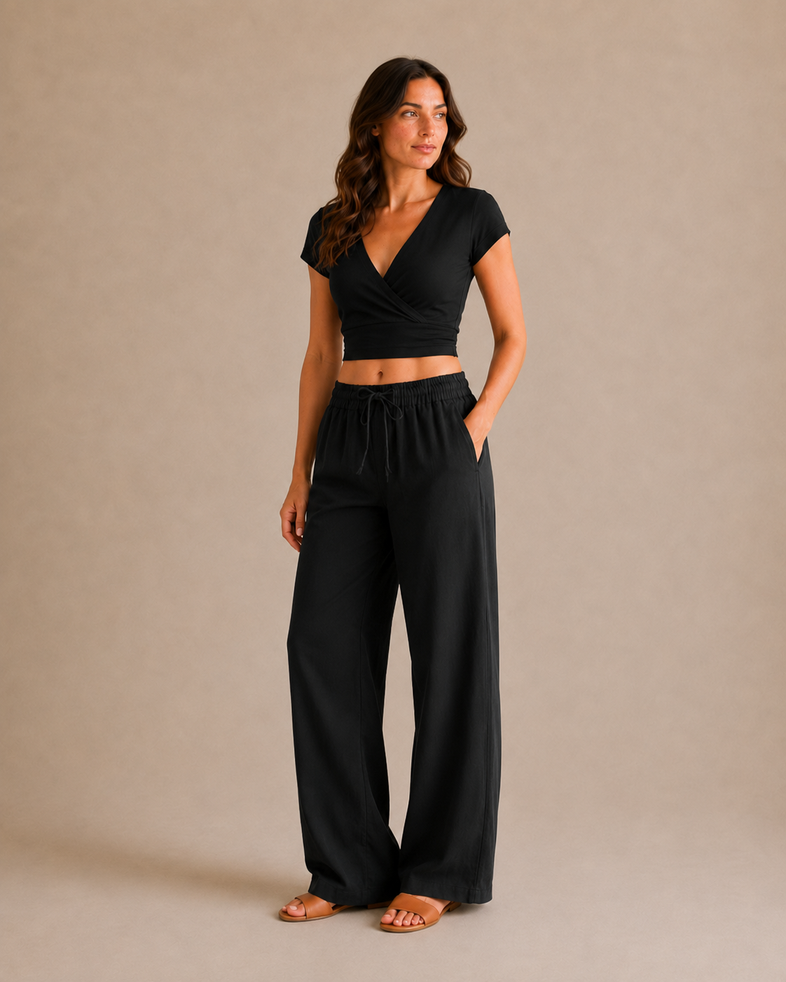 Wrap-Front Crop Tee - Black view [[c:black]]