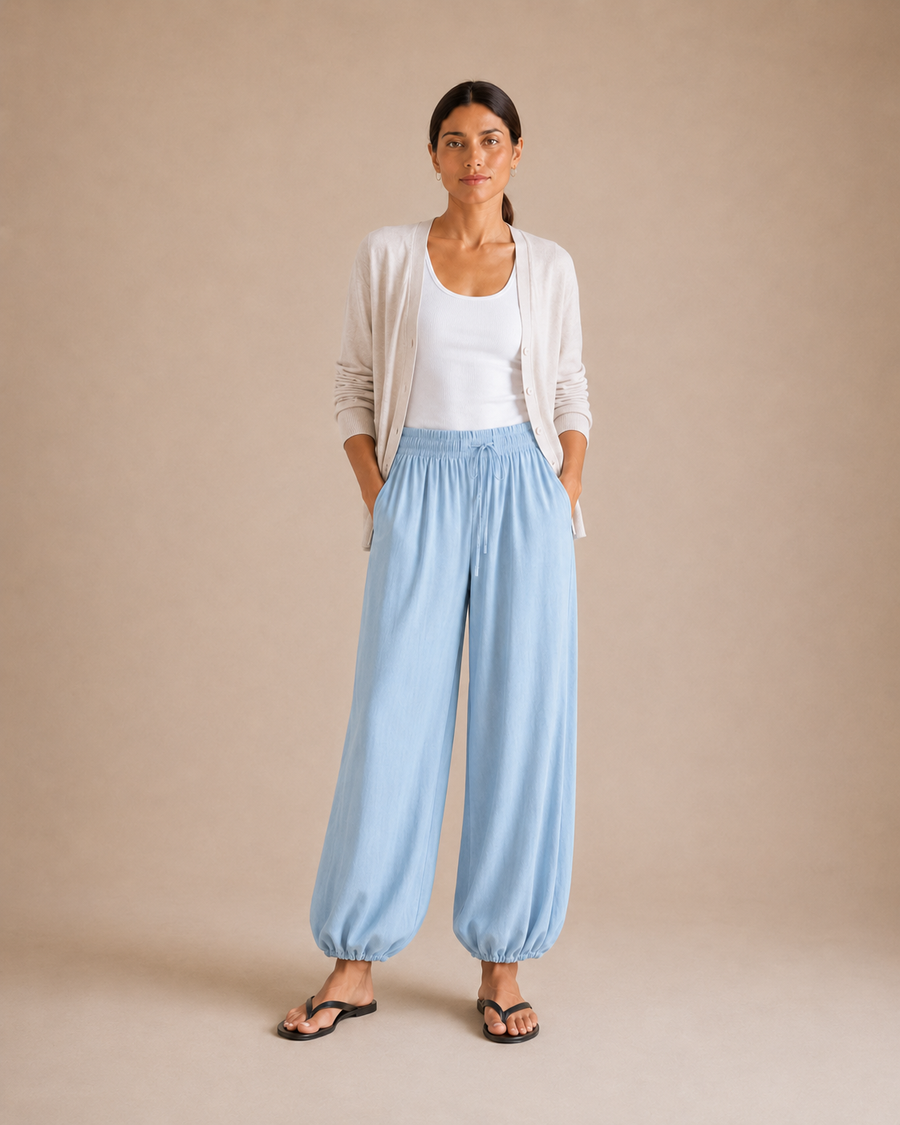 Pleated Balloon Trouser - Blue front [[c:blue]]