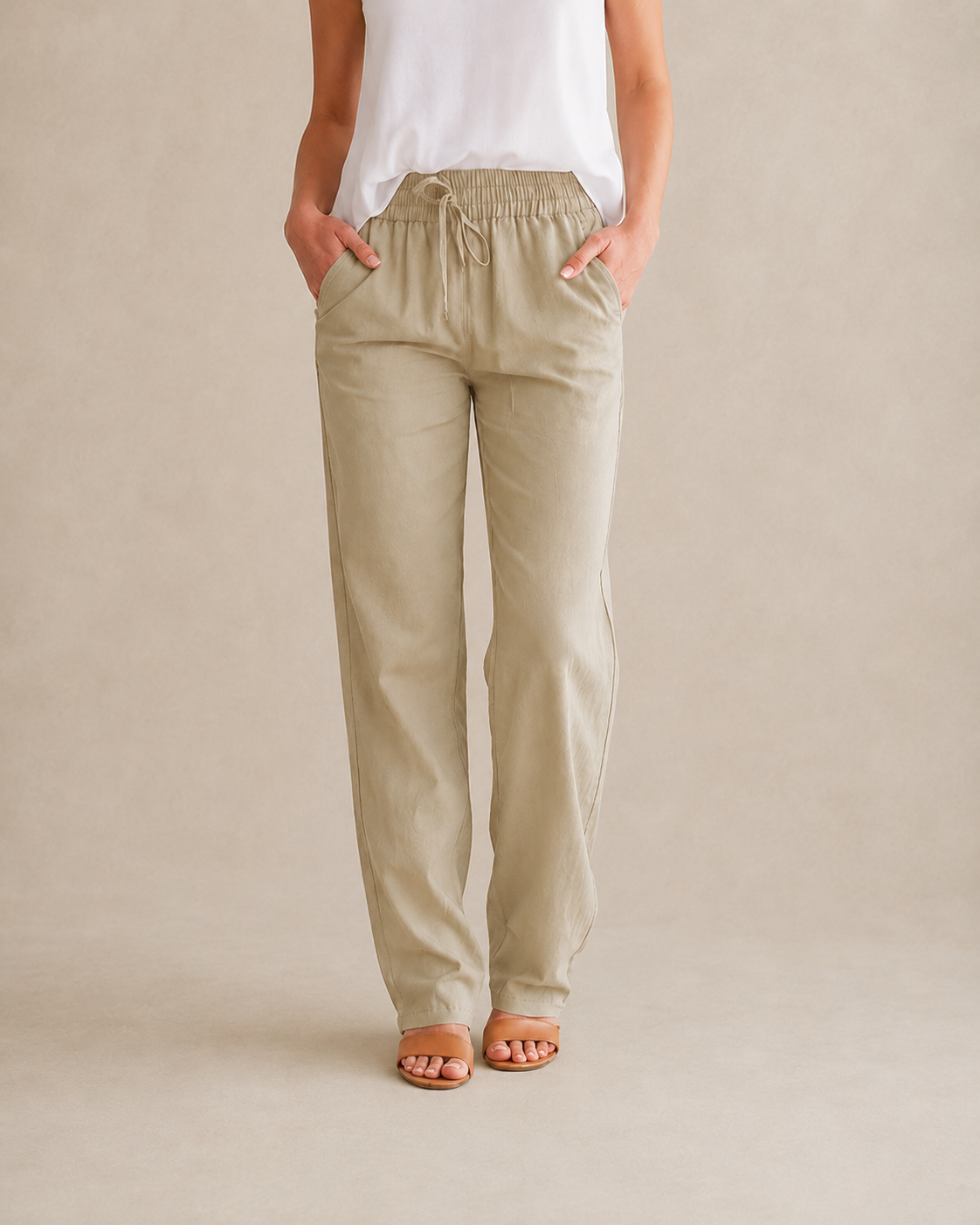 Cotton-Linen Drawstring Pant - Light Khaki view [[c:light khaki]]