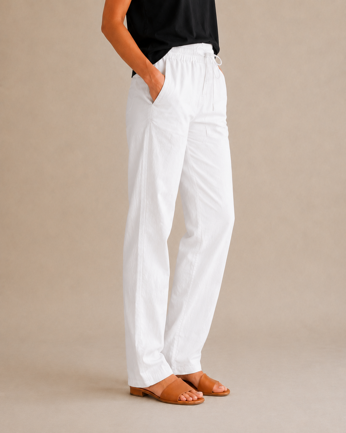 Cotton-Linen Drawstring Pant - White view [[c:white]]