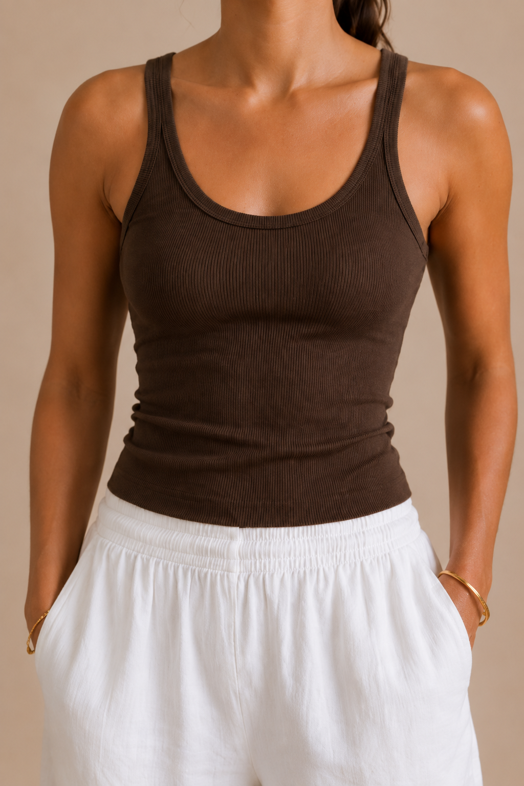 Ribbed Knit Tank - Dark Coffee view [[c:dark coffee]]