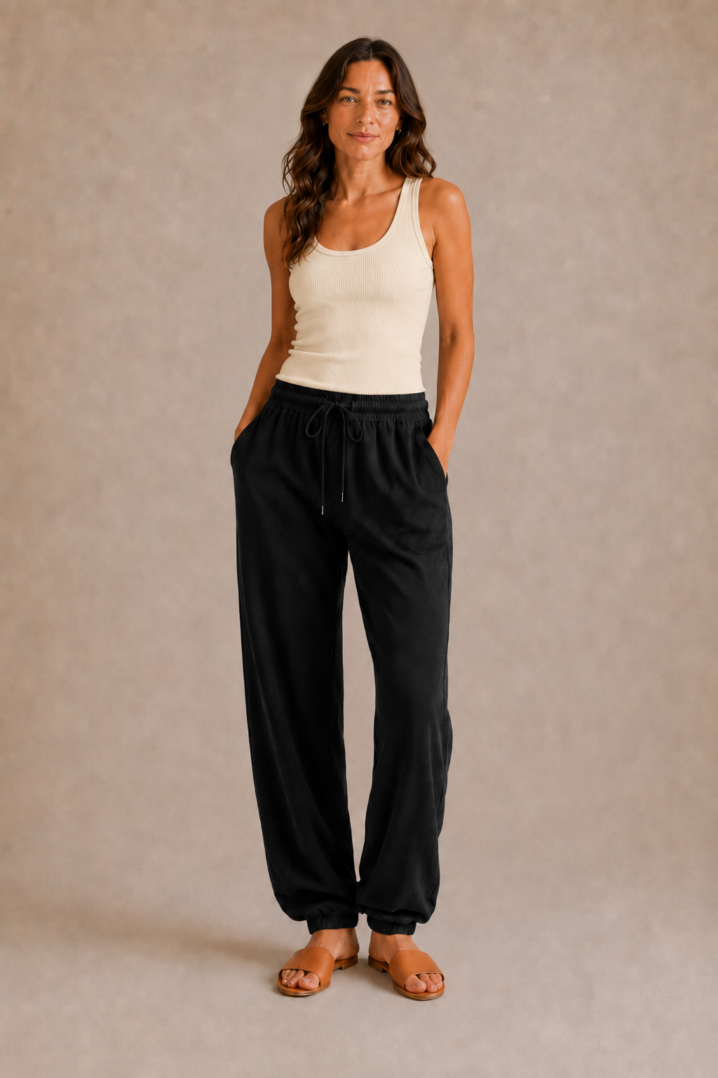 Ribbed Knit Tank - Beige front [[c:beige]]