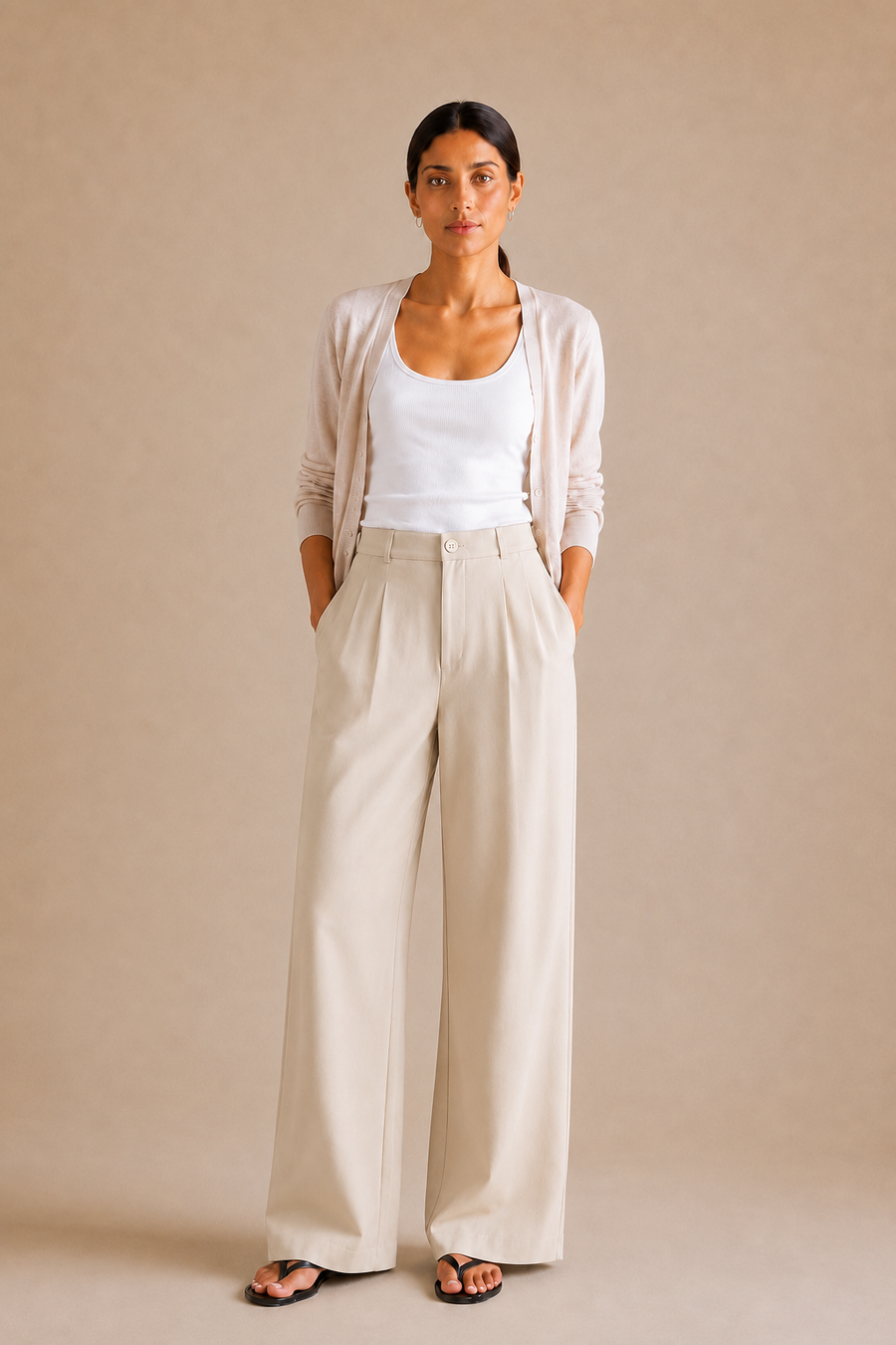 High-Waist Wide-Leg Trouser - Cream front [[c:cream]]