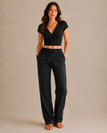 Wrap-Front Crop Tee - Black front [[c:black]]