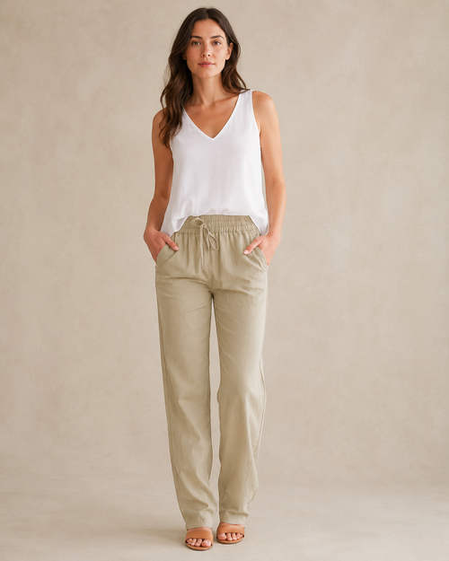 Cotton-Linen Drawstring Pant light khaki 1 front [[c:light khaki]]