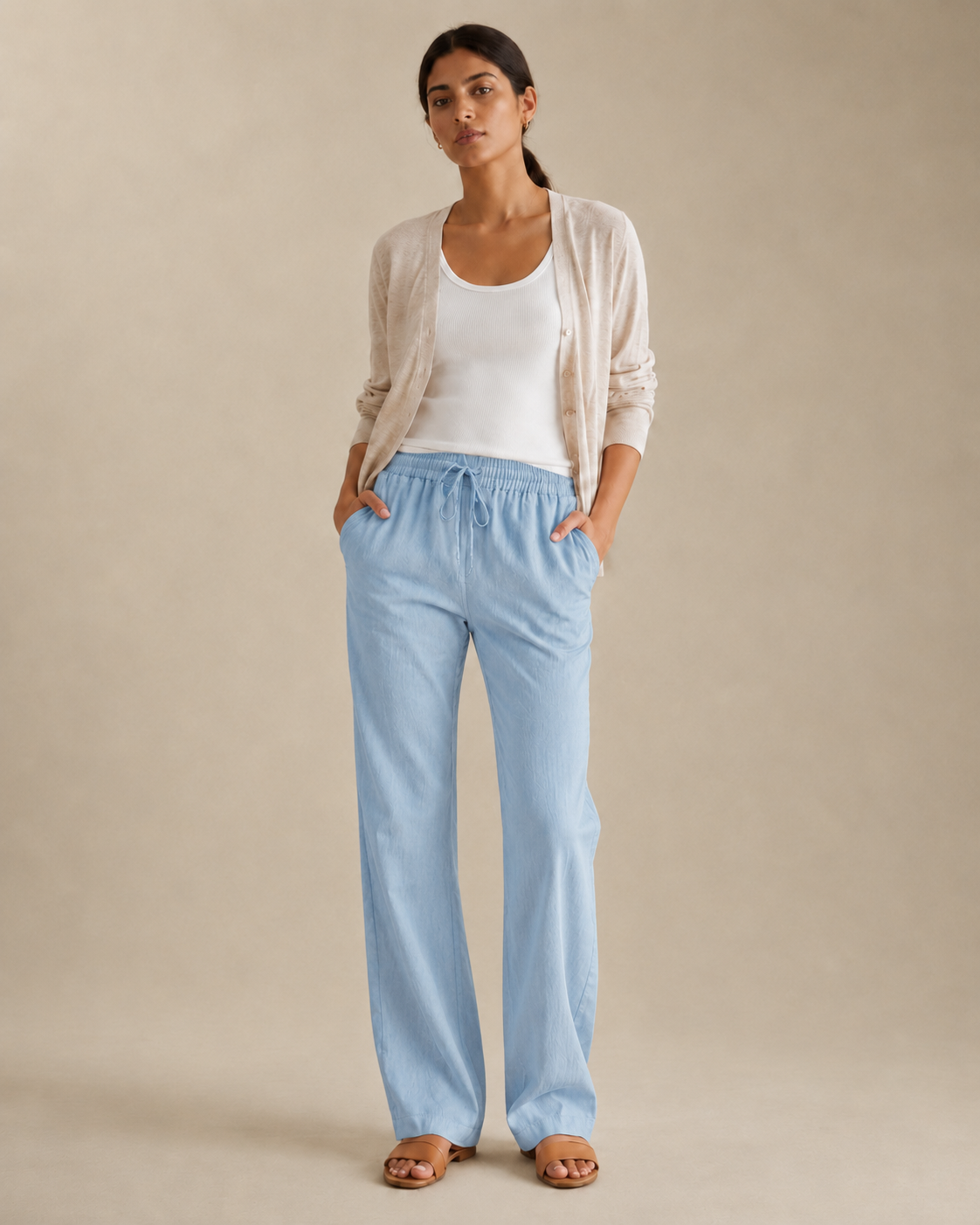 Cotton-Linen Drawstring Pant sky blue 1 front [[c:sky blue]]