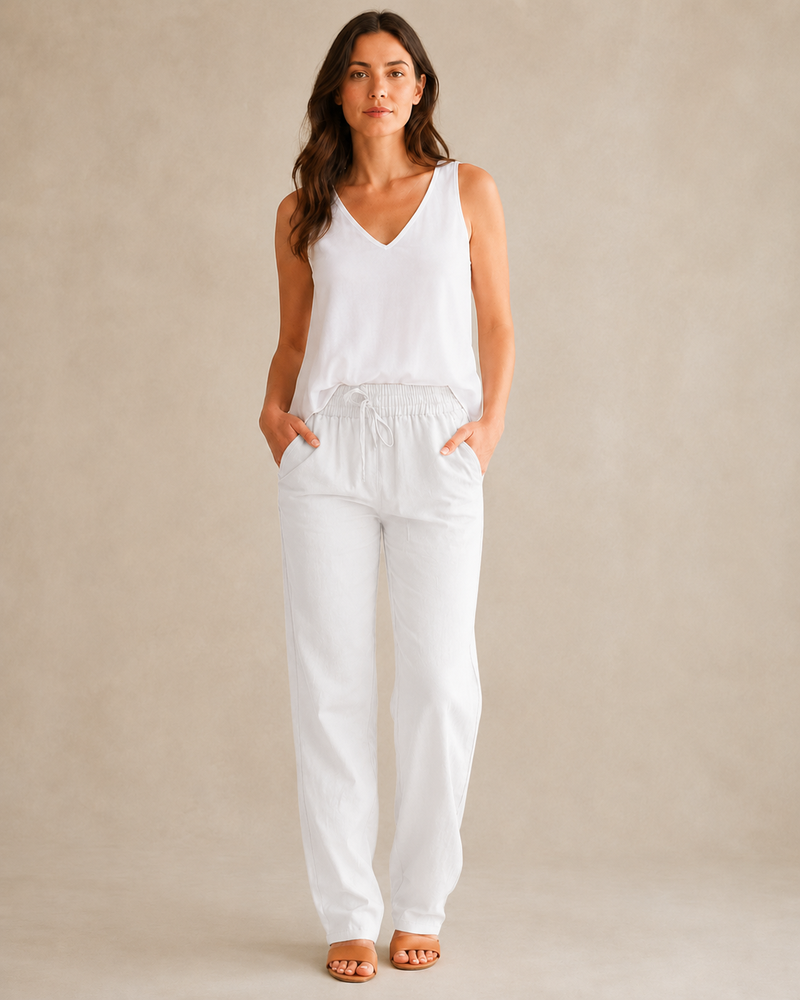 Cotton-Linen Drawstring Pant white 1 front [[c:white]]
