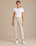 Cropped Cotton Drawstring Pant - Oat front [[c:Oat]]