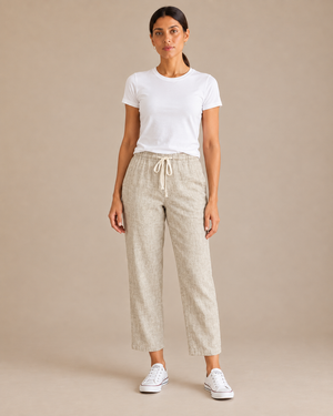 Cropped Cotton Drawstring Pant - Oat front [[c:Oat]]