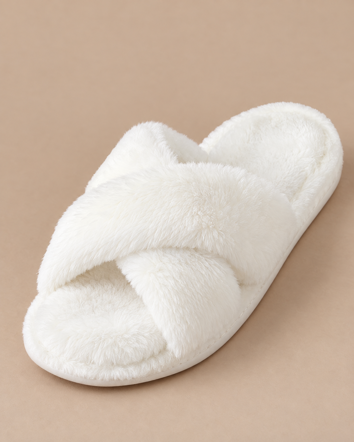 Fuzzy Cross-Band Slippers - White detail [[c:White]]