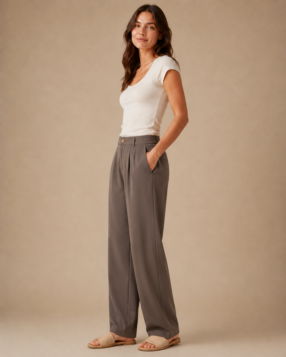 High-Waist Wide-Leg Trouser - Camel side [[c:camel]]