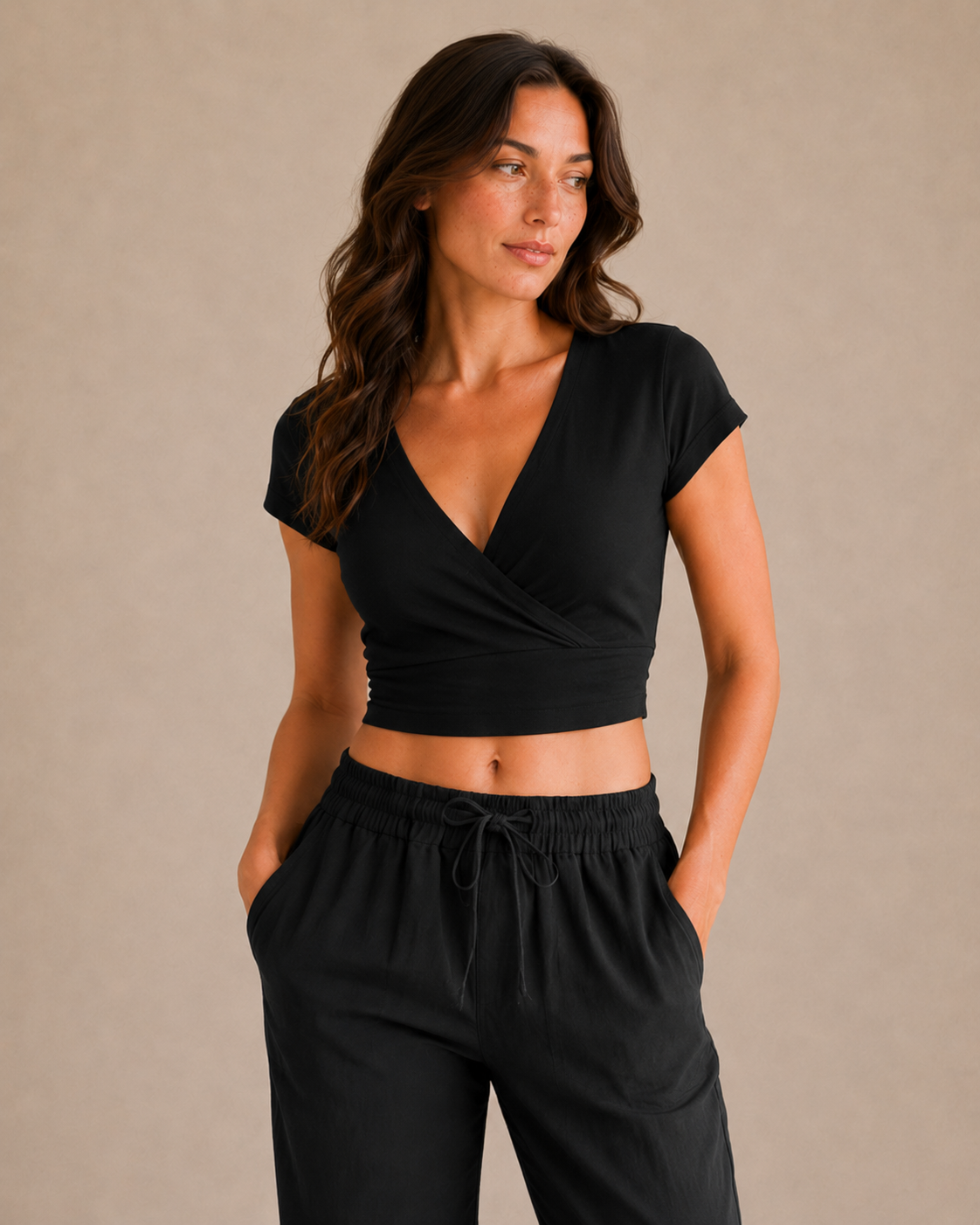Wrap-Front Crop Tee - Black view [[c:black]]