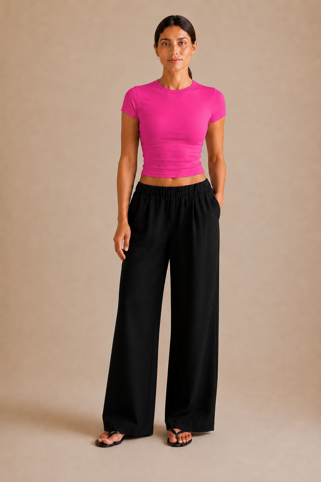 Fitted Crew-Neck Tee - Pink front [[c:pink]]