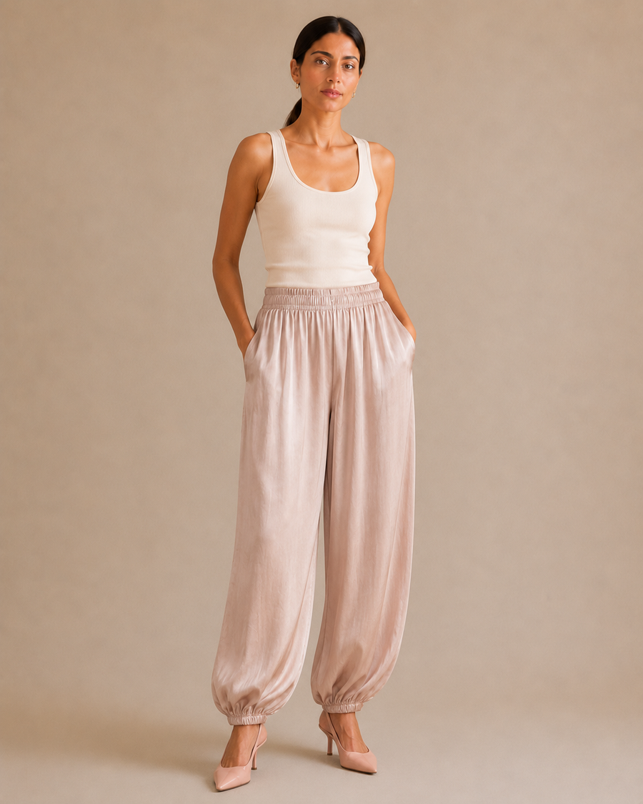 Pleated Balloon Trouser - Pink front [[c:pink]]