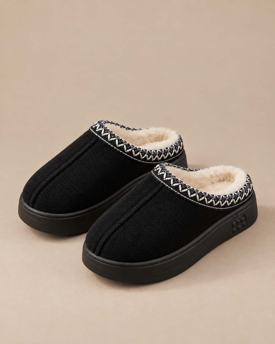 Plush-Lined Platform Mule Slippers - Black front [[c:Black]]