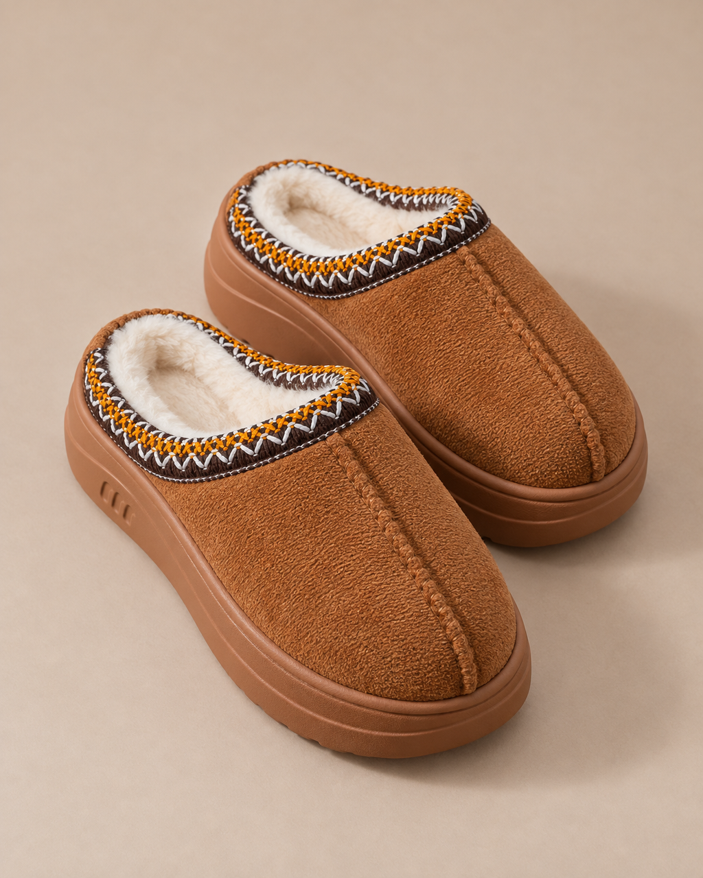 Plush-Lined Platform Mule Slippers - Chestnut angle [[c:Chestnut]]