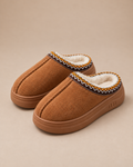 Plush-Lined Platform Mule Slippers - Chestnut front [[c:Chestnut]]