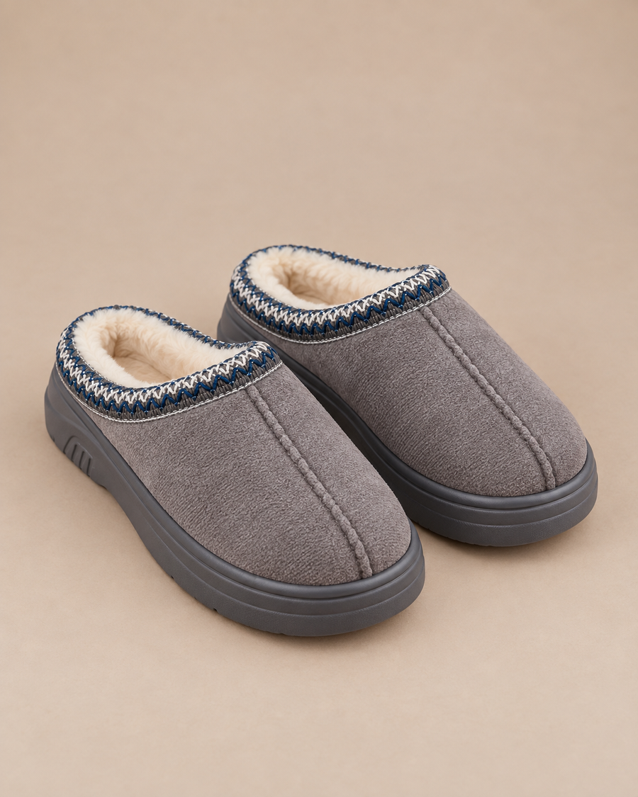 Plush-Lined Platform Mule Slippers - Grey front [[c:Grey]]