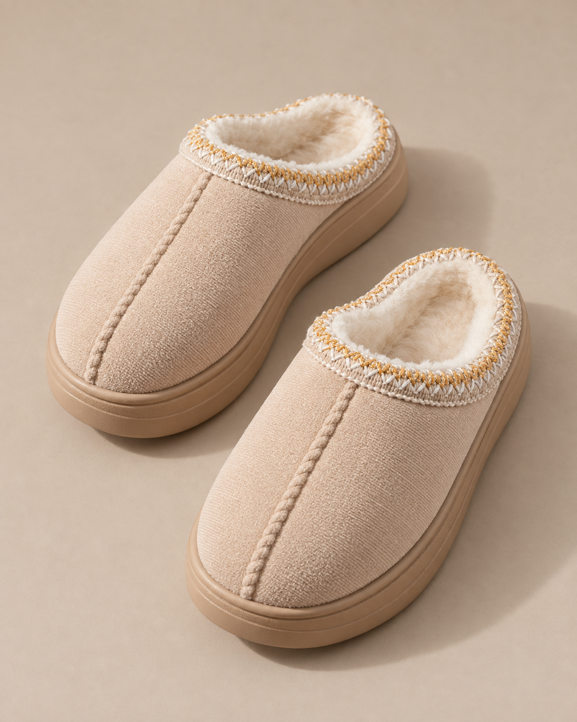 Plush-Lined Platform Mule Slippers - Ivory angle [[c:Ivory]]