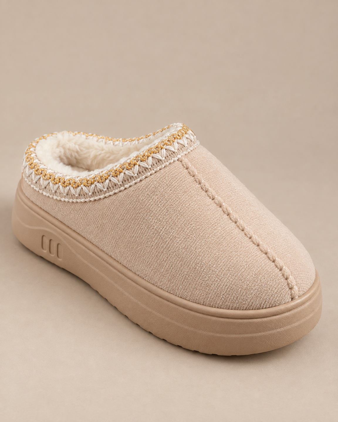 Plush-Lined Platform Mule Slippers - Ivory detail [[c:Ivory]]