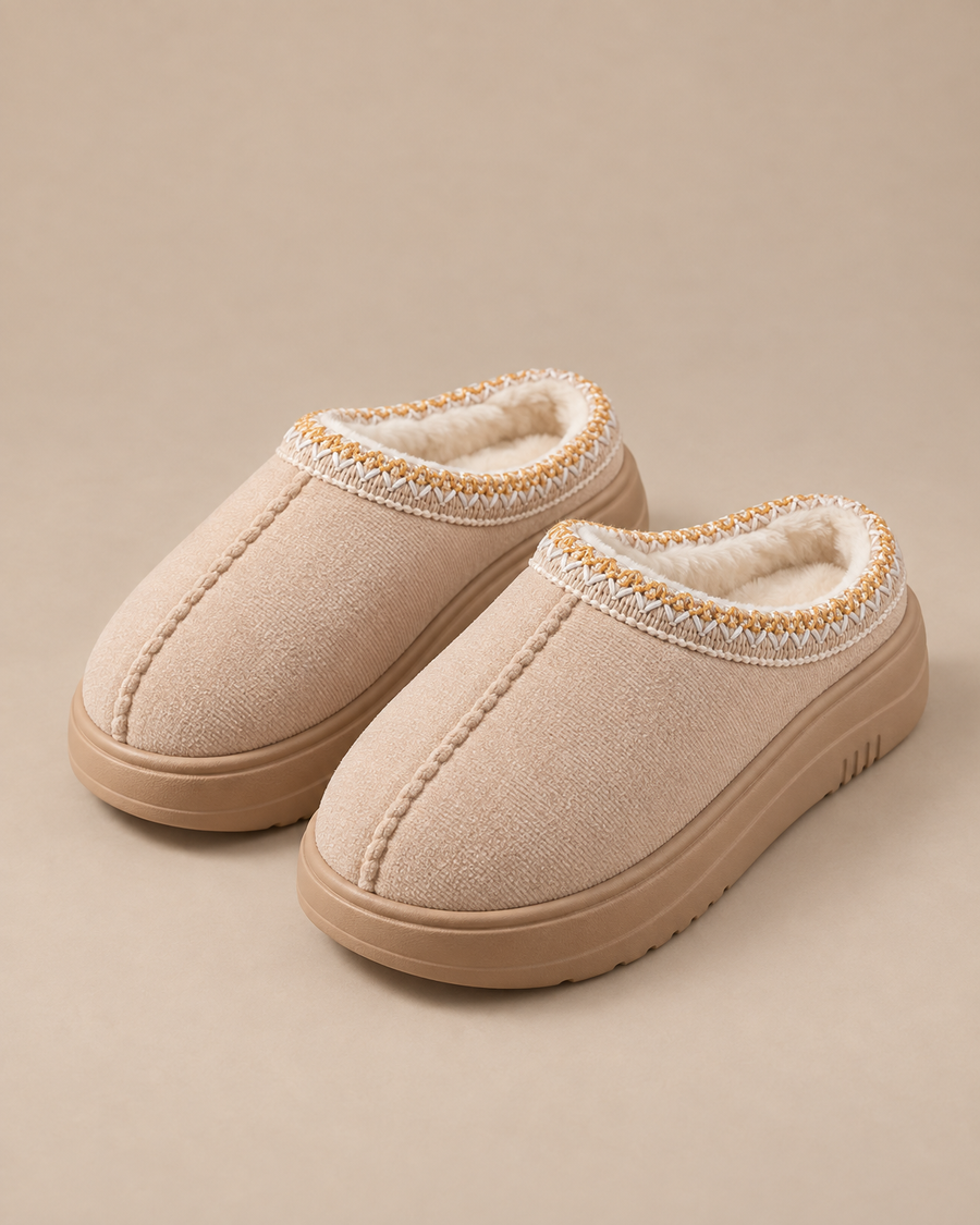 Plush-Lined Platform Mule Slippers - Ivory front [[c:Ivory]]