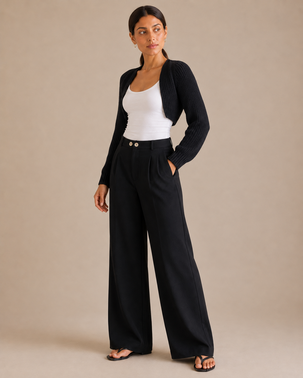 Ribbed Knit Bolero Shrug - Black angle [[c:Black]]