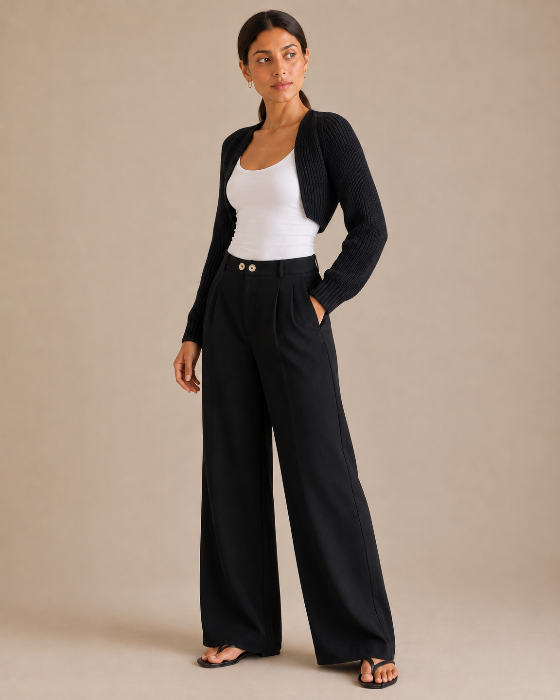 Ribbed Knit Bolero Shrug - Black angle [[c:Black]]