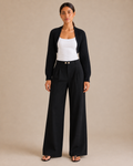 Ribbed Knit Bolero Shrug - Black front [[c:Black]]
