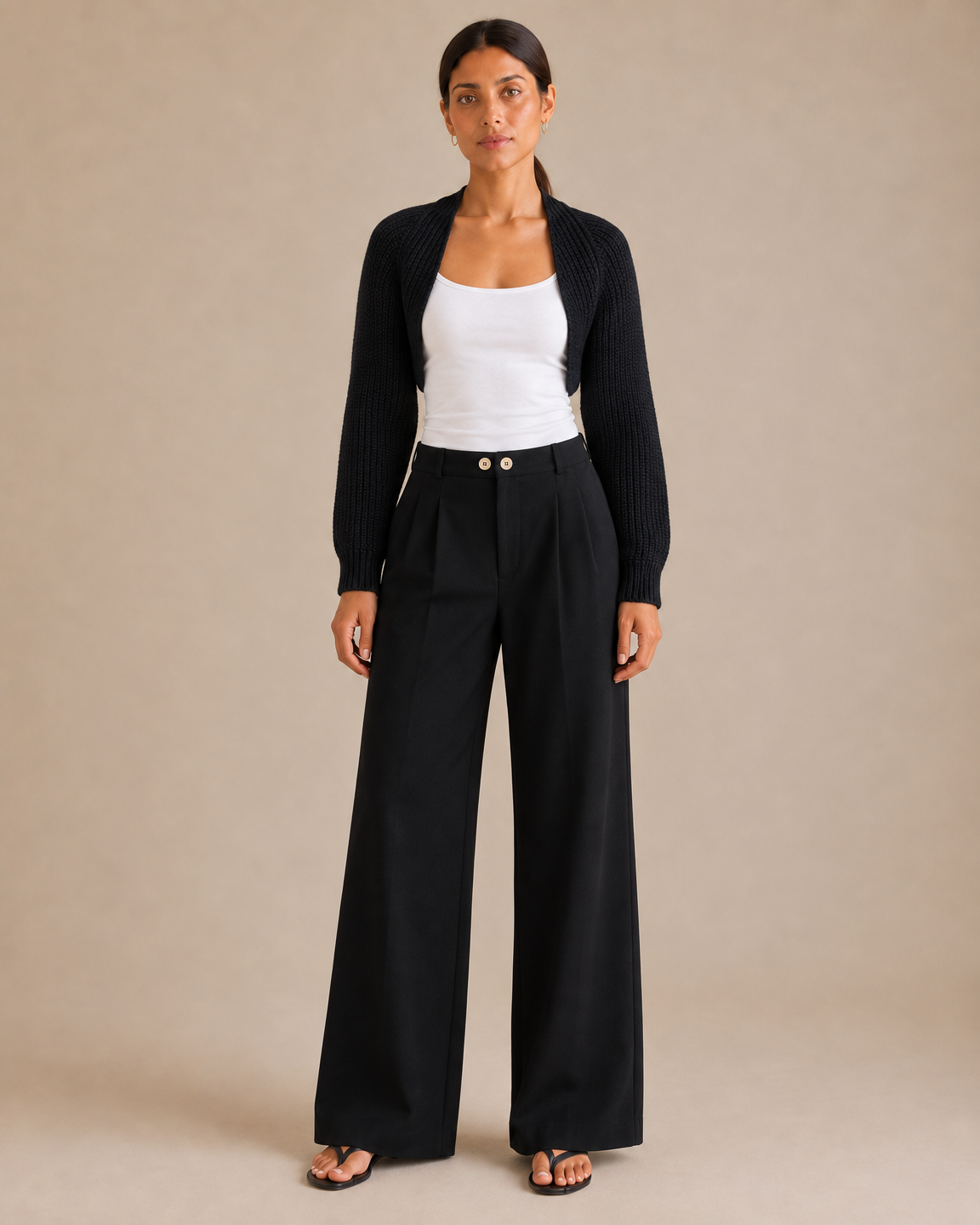 Ribbed Knit Bolero Shrug - Black front [[c:Black]]