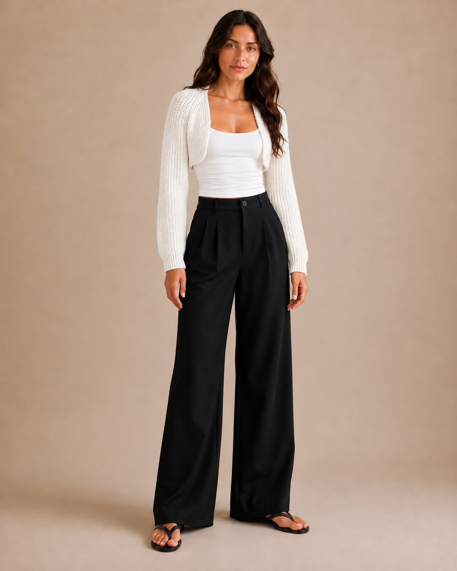 Ribbed Knit Bolero Shrug - White front [[c:White]]