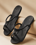 Foldable Travel Slippers - Black front [[c:black]]