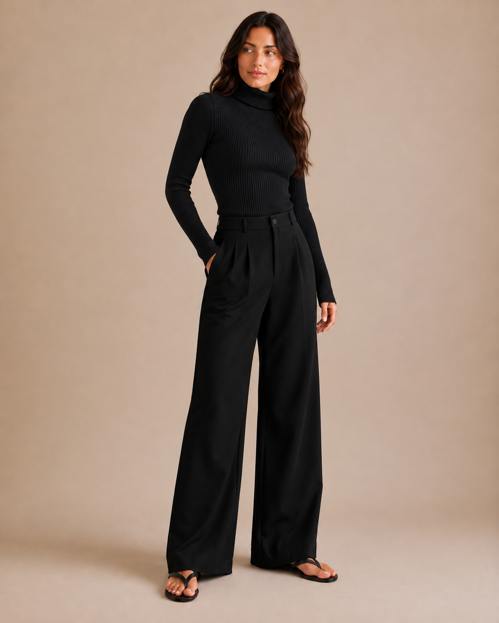 Slim Ribbed Turtleneck Sweater - Black angle [[c:Black]]