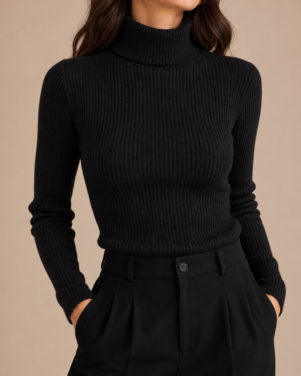 Slim Ribbed Turtleneck Sweater - Black detail [[c:Black]]