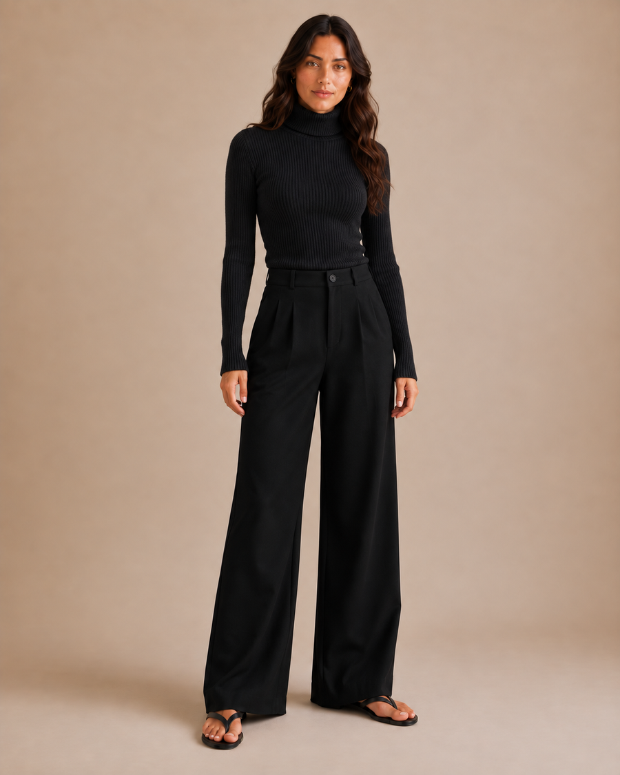 Slim Ribbed Turtleneck Sweater - Black front [[c:Black]]