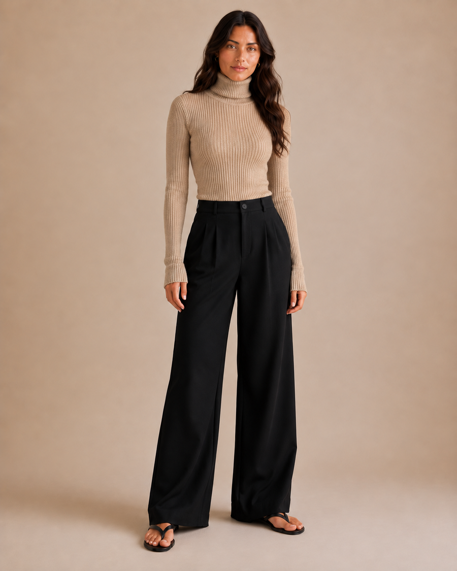 Slim Ribbed Turtleneck Sweater - Camel front [[c:Camel]]