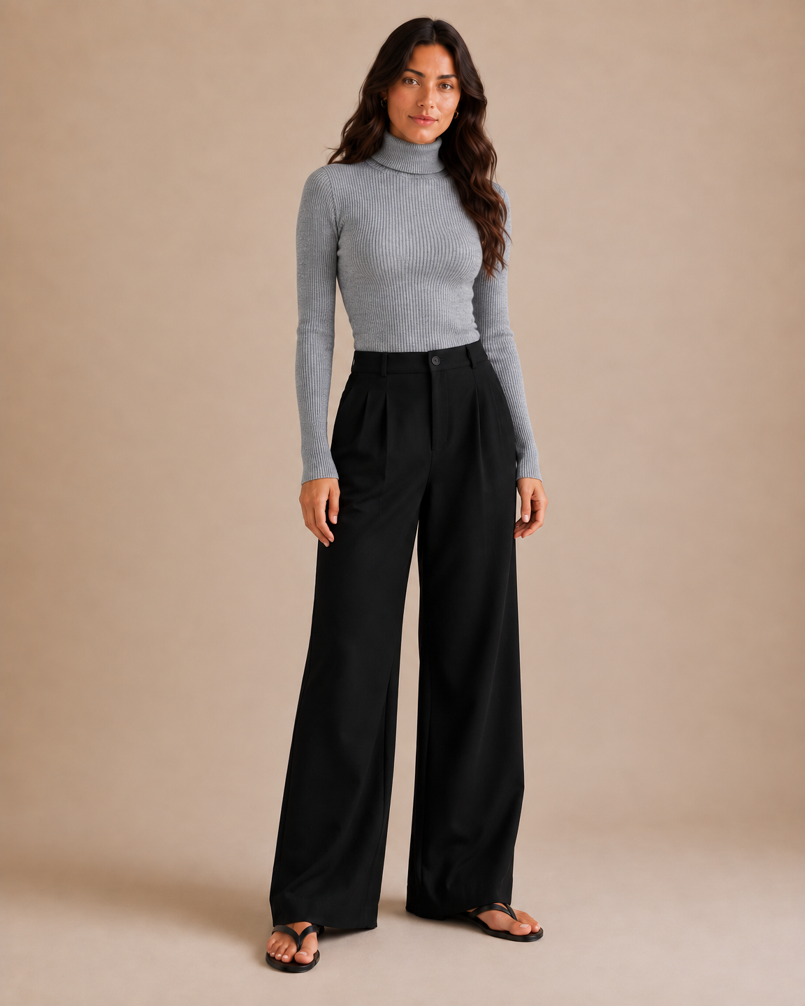 Slim Ribbed Turtleneck Sweater - Grey front [[c:Grey]]
