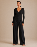 Slim Ribbed V-Neck Sweater - Black front [[c:Black]]