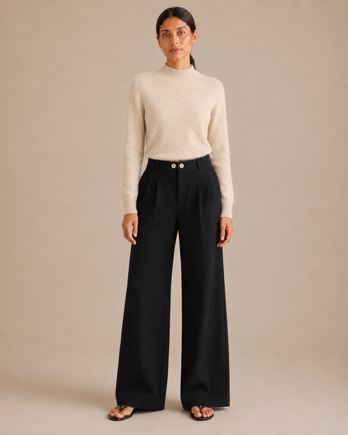 Soft Mock-Neck Sweater - Beige front [[c:Beige]]