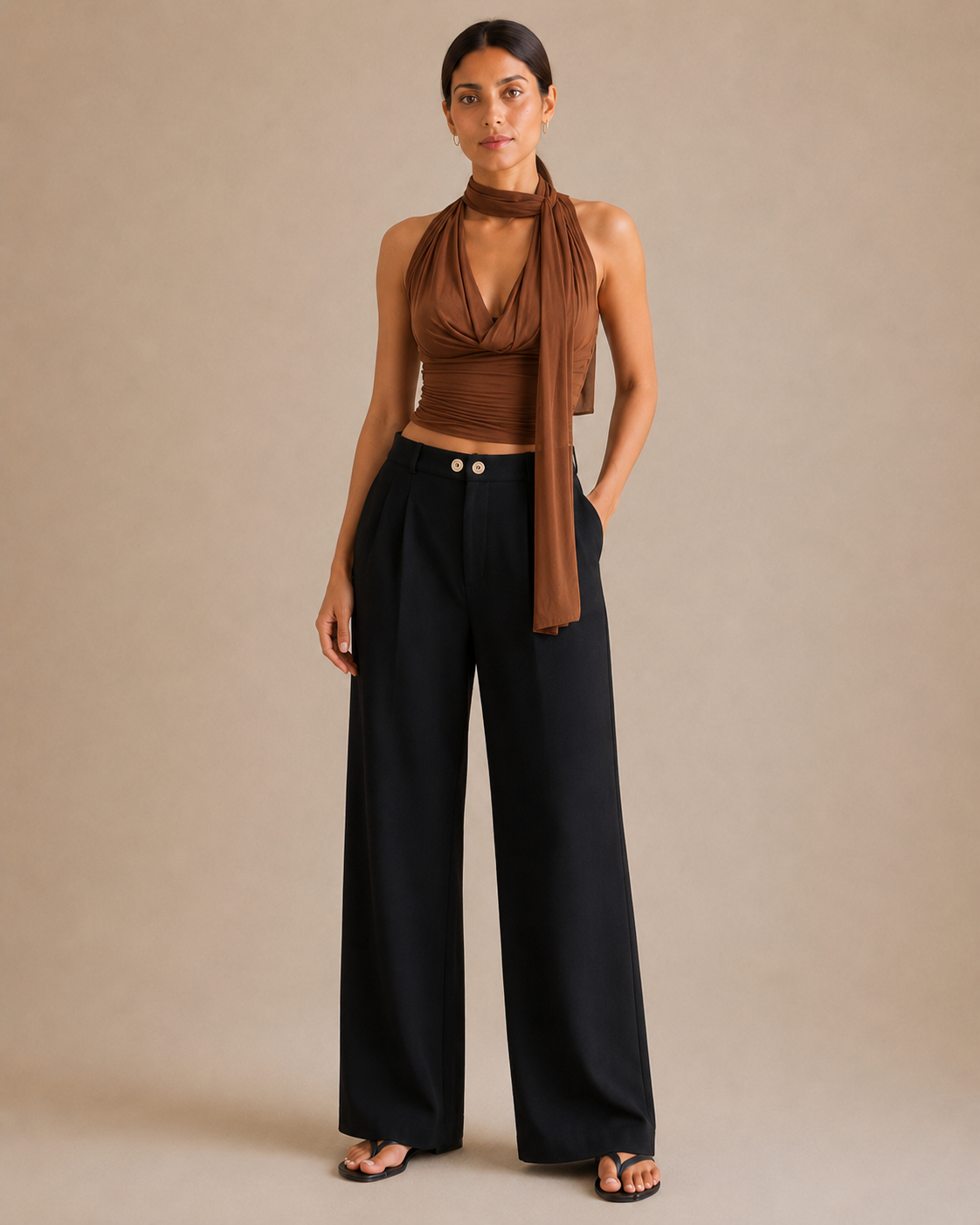 V-Neck Sleeveless Tank - Brown front [[c:brown]]
