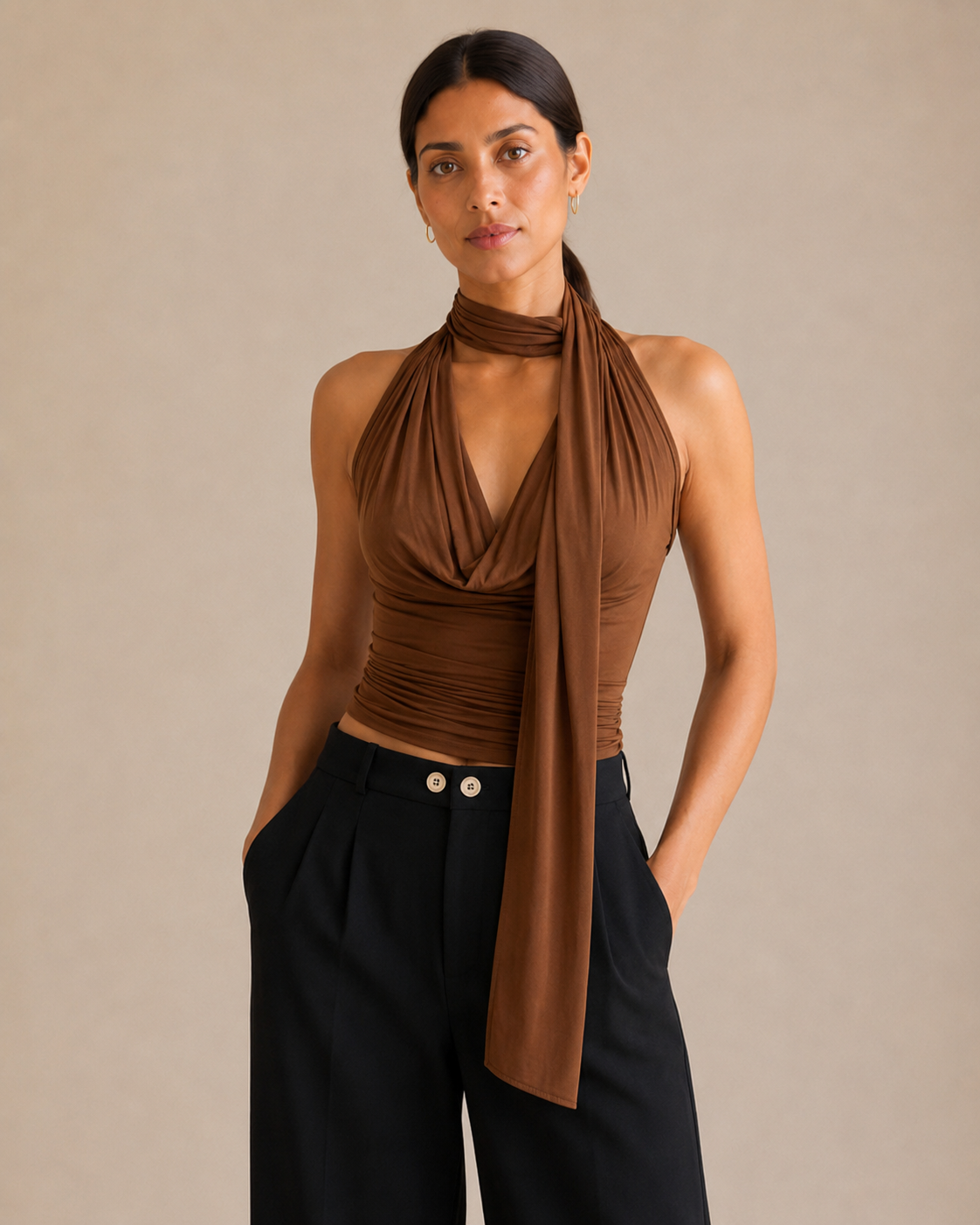 V-Neck Sleeveless Tank - Brown detail [[c:brown]]