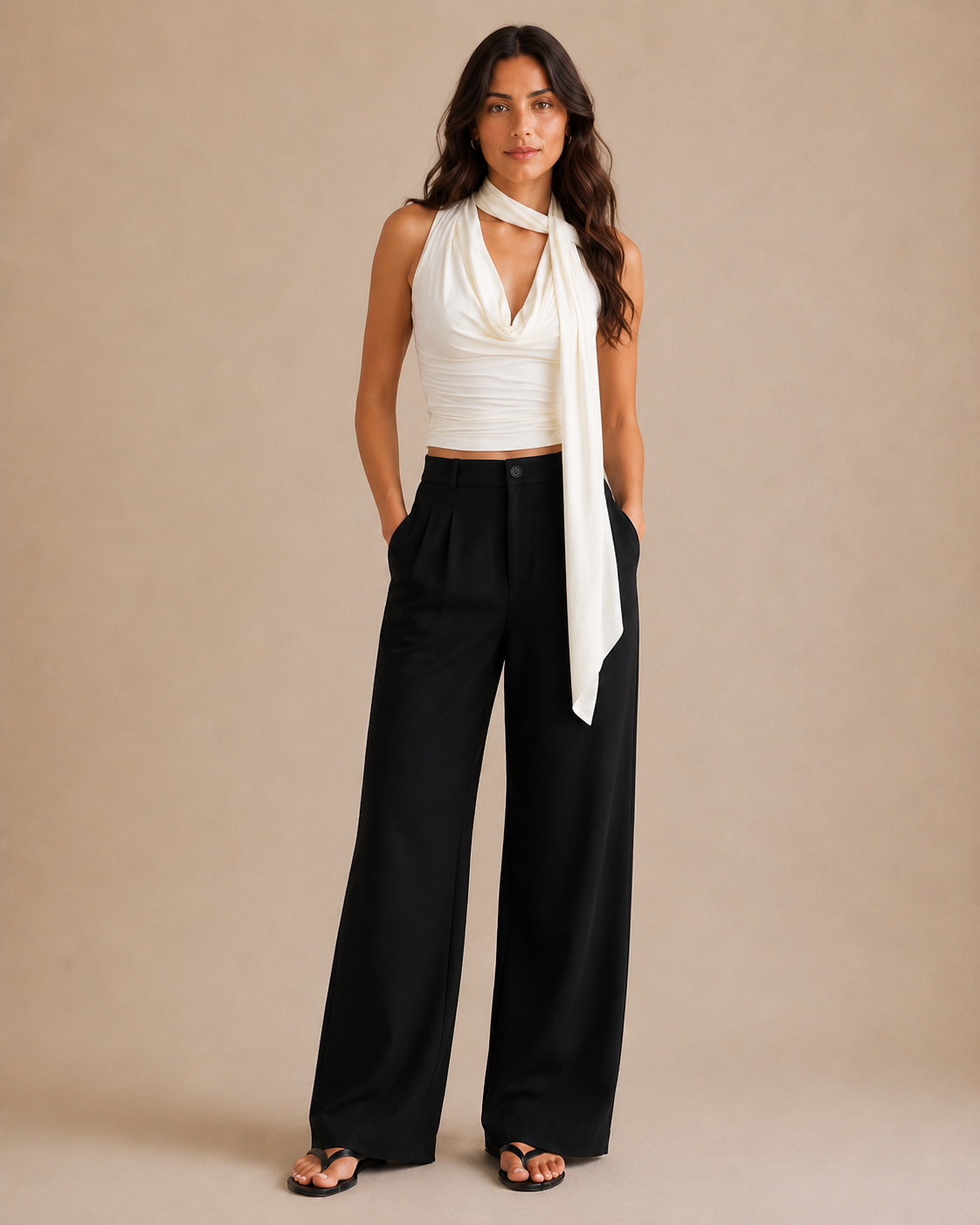 V-Neck Sleeveless Tank - White front [[c:white]]