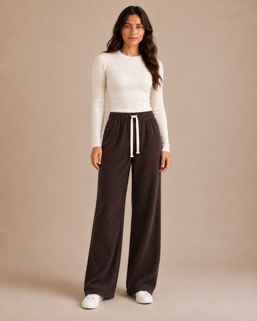 Wide-Leg Corduroy Pant - Chocolate front [[c:Chocolate]]
