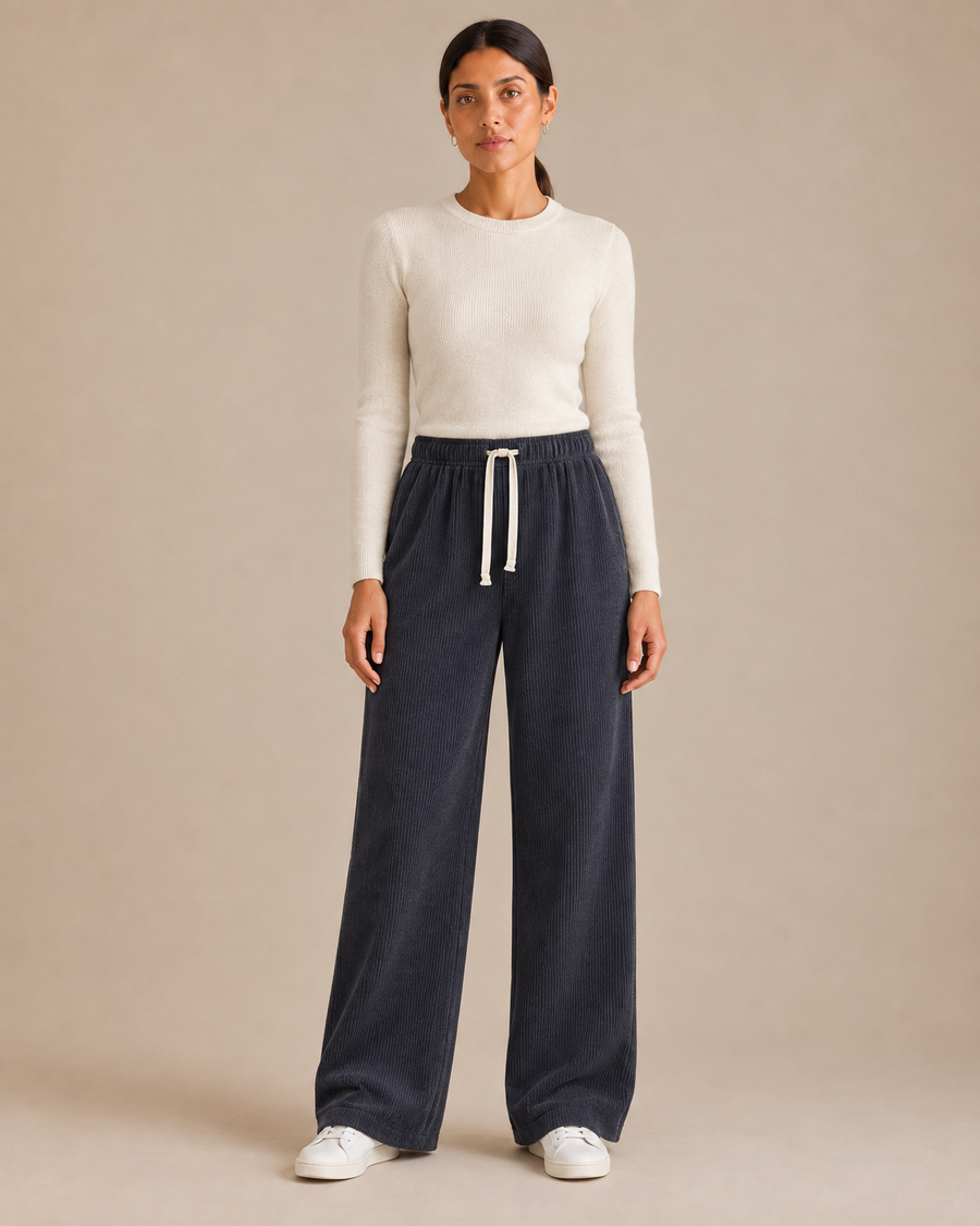 Wide-Leg Corduroy Pant - Navy front [[c:Navy]]