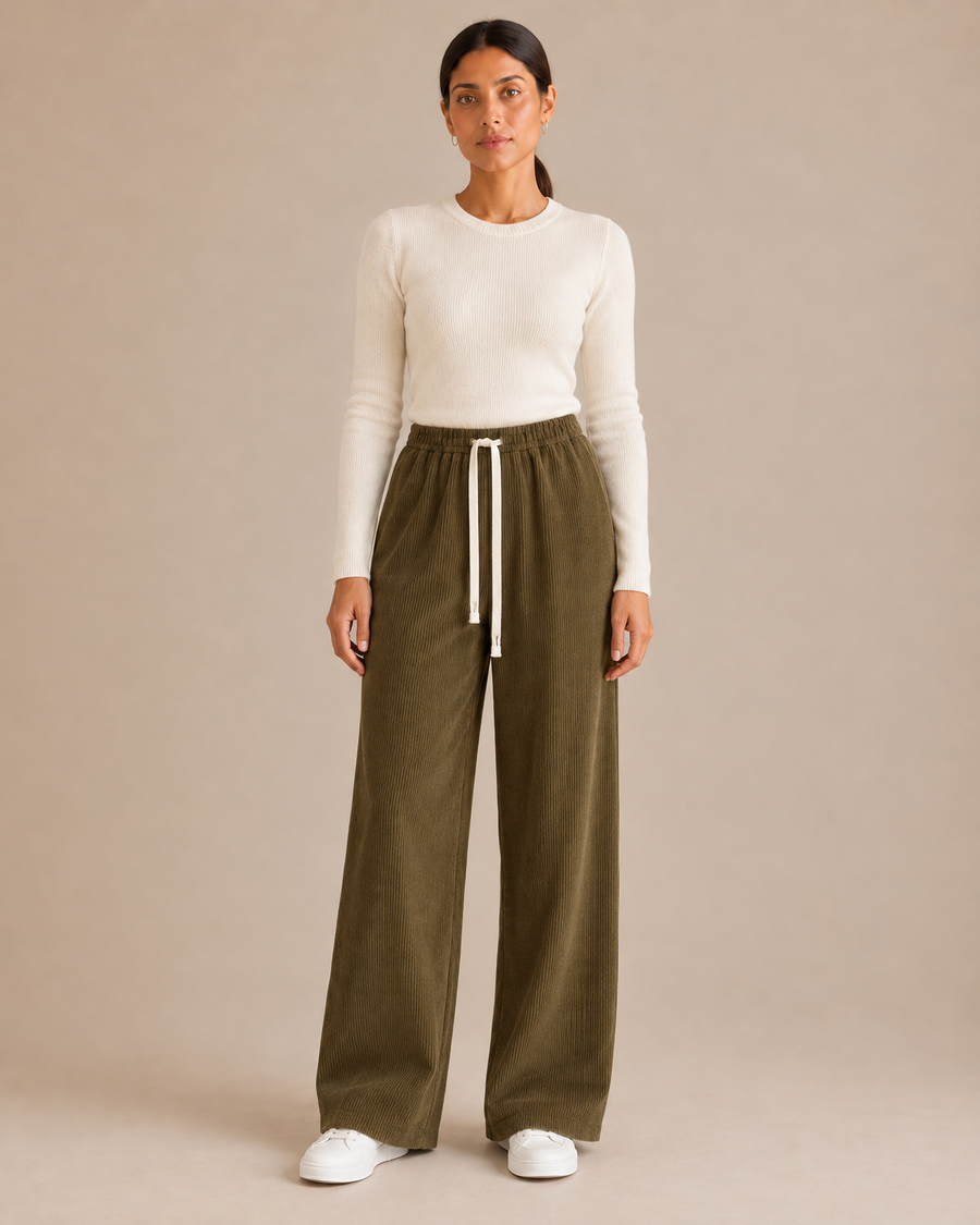 Wide-Leg Corduroy Pant - Olive front [[c:Olive]]